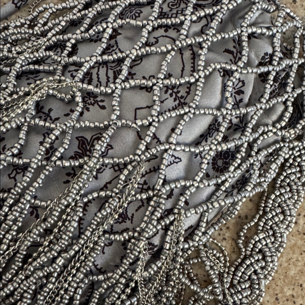 Free People purse Silver pewter Hayes Shoulder Bag NEW Beaded netting - Picture 7 of 7